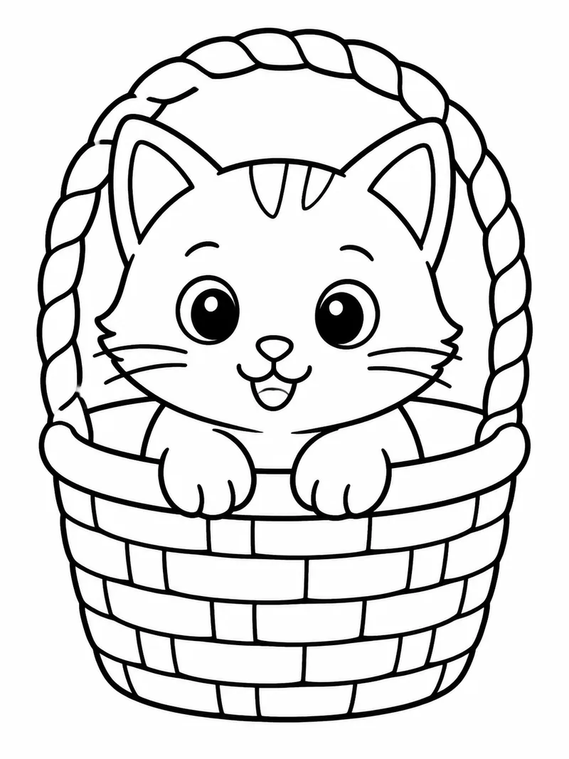 Раскраска Котёнок в корзинке